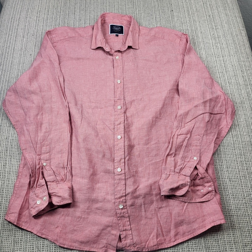 Charles Tyrwhitt Shirt Mens XL Pink Solid Long Sleeve Classic Fit Button Front